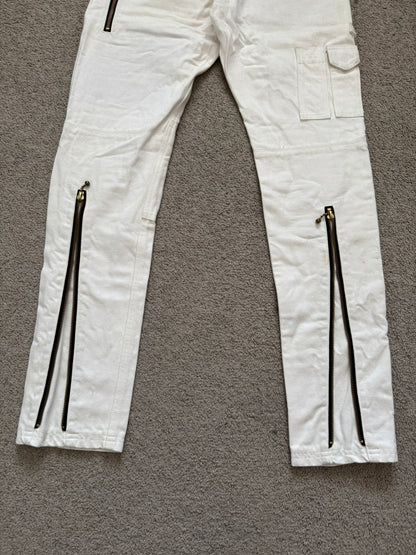 Blackmeans White Zipper Cargo Bondage Biker Denim Jeans
