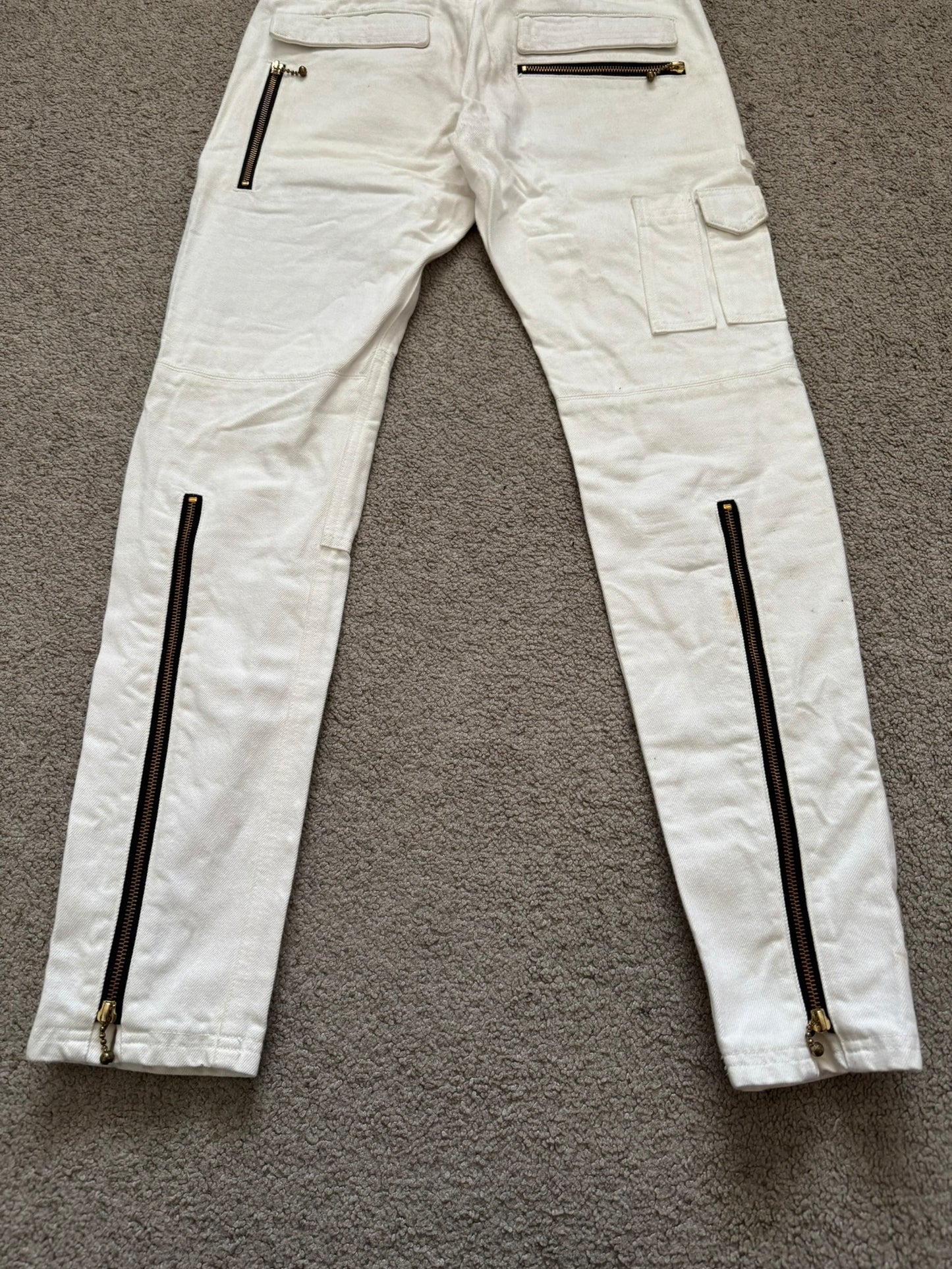 Blackmeans White Zipper Cargo Bondage Biker Denim Jeans