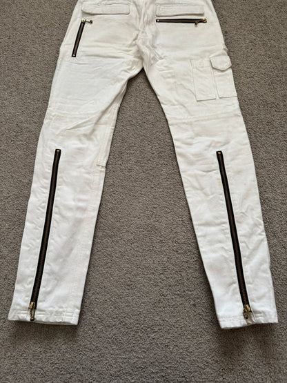 Blackmeans White Zipper Cargo Bondage Biker Denim Jeans