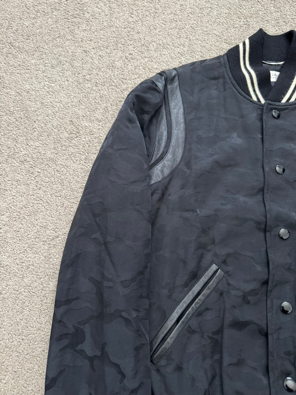 SS16 Saint Laurent by Hedi Slimane Camo Teddy Varsity Jacket