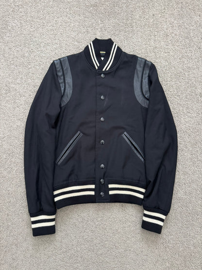 SS15 Saint Laurent by Hedi Slimane Black Teddy Varsity Jacket
