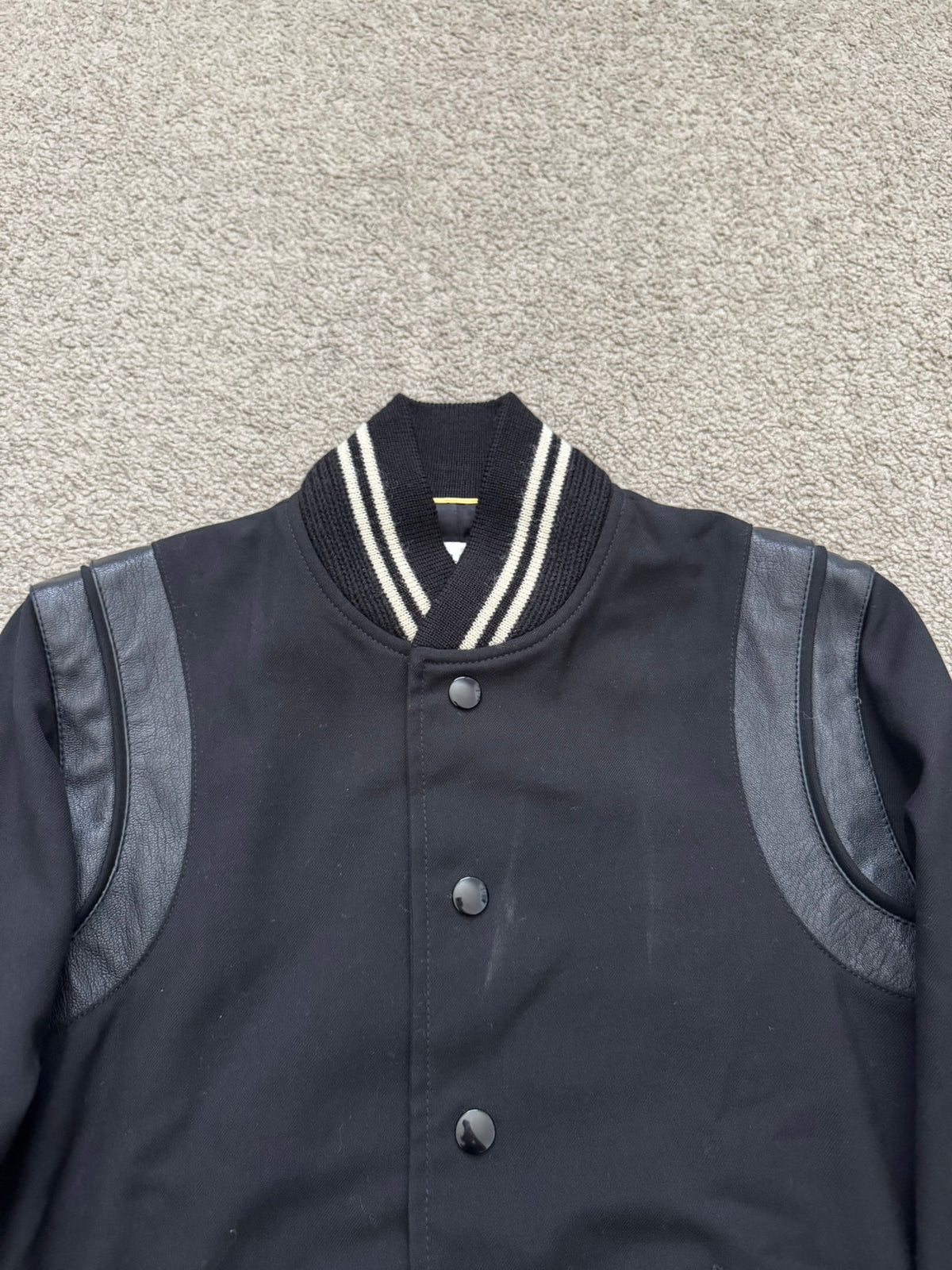 SS15 Saint Laurent by Hedi Slimane Black Teddy Varsity Jacket