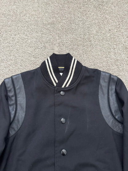 SS15 Saint Laurent by Hedi Slimane Black Teddy Varsity Jacket