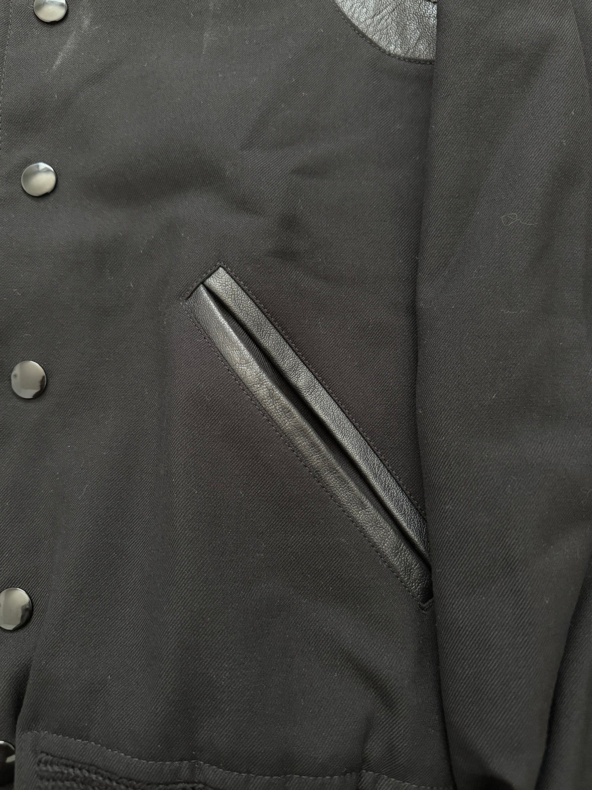 SS15 Saint Laurent by Hedi Slimane Black Teddy Varsity Jacket