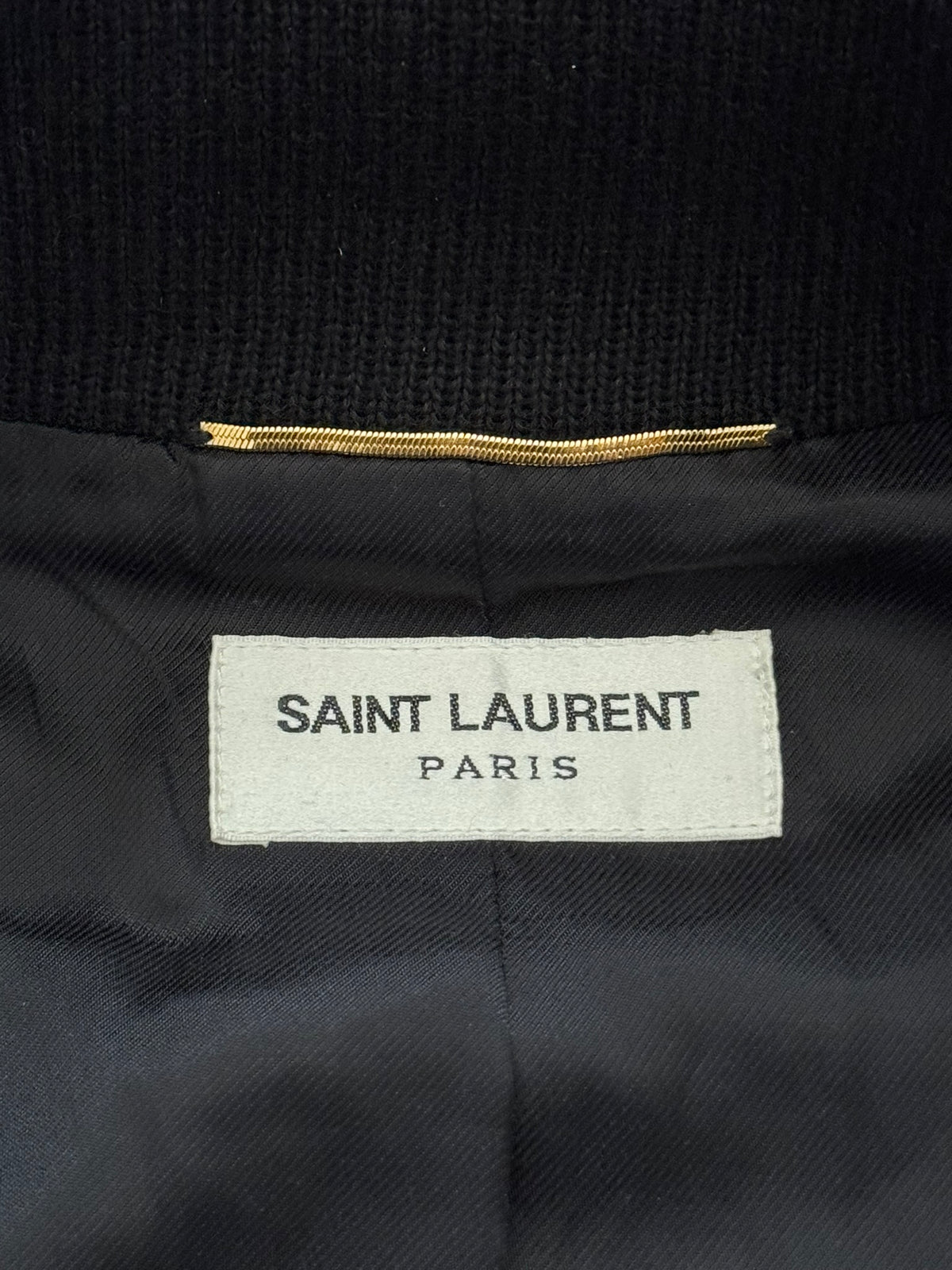 SS15 Saint Laurent by Hedi Slimane Black Teddy Varsity Jacket