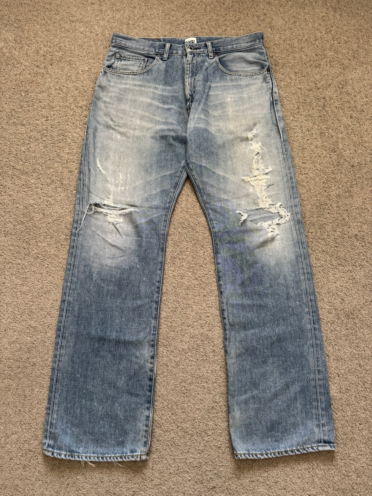 Vintage BAPE "Bathing Ape" Text Logo Patch Denim Jeans