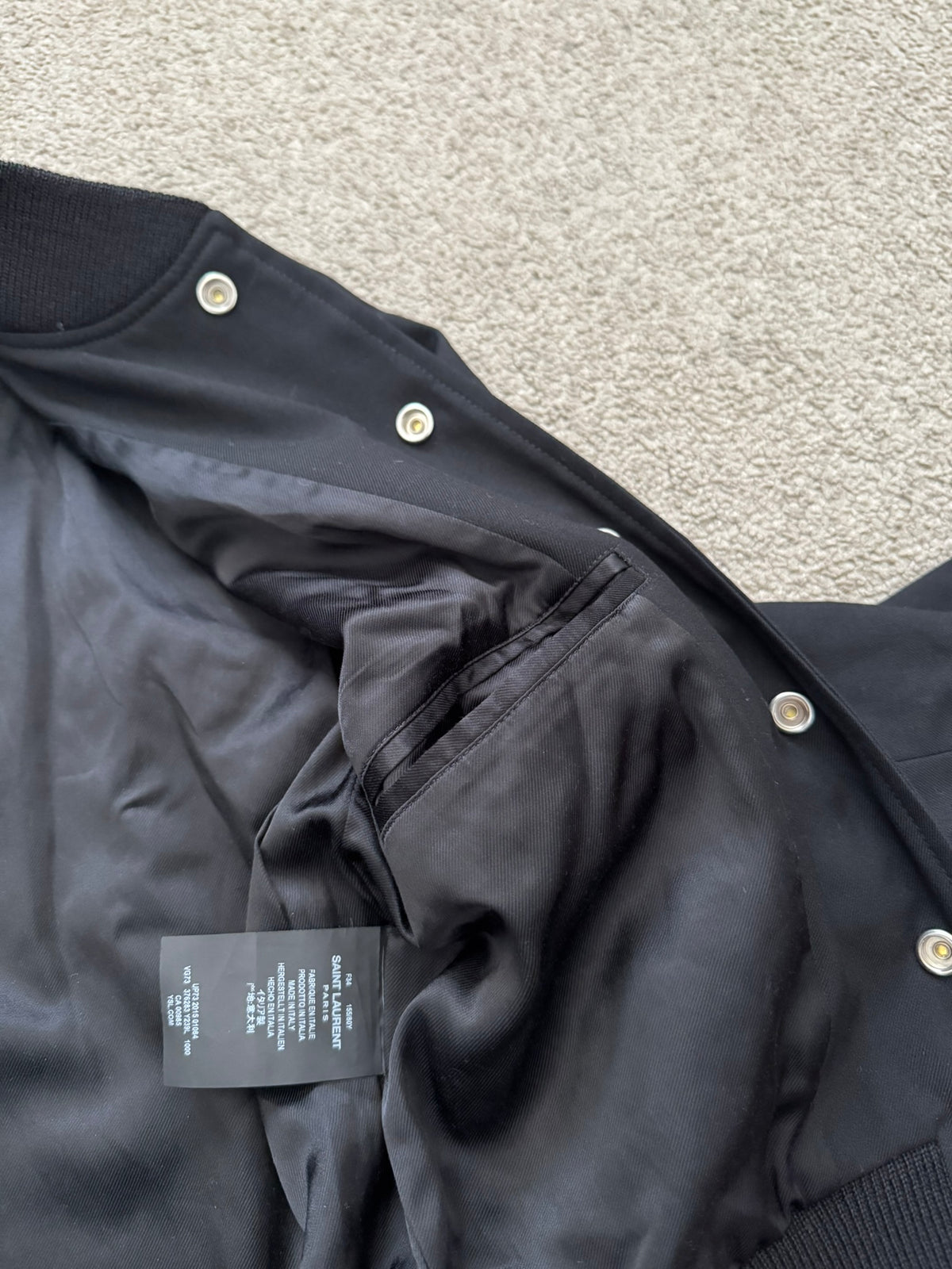 SS15 Saint Laurent by Hedi Slimane Black Teddy Varsity Jacket
