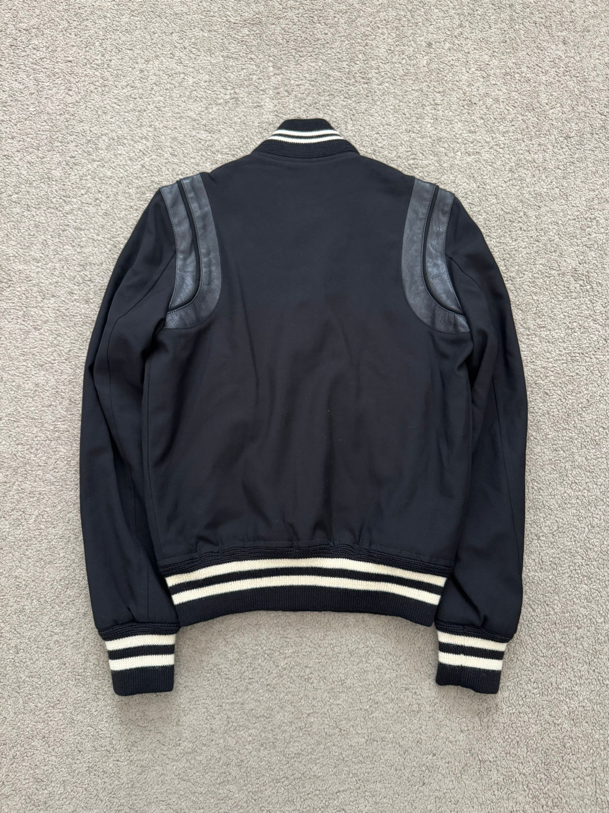 SS15 Saint Laurent by Hedi Slimane Black Teddy Varsity Jacket