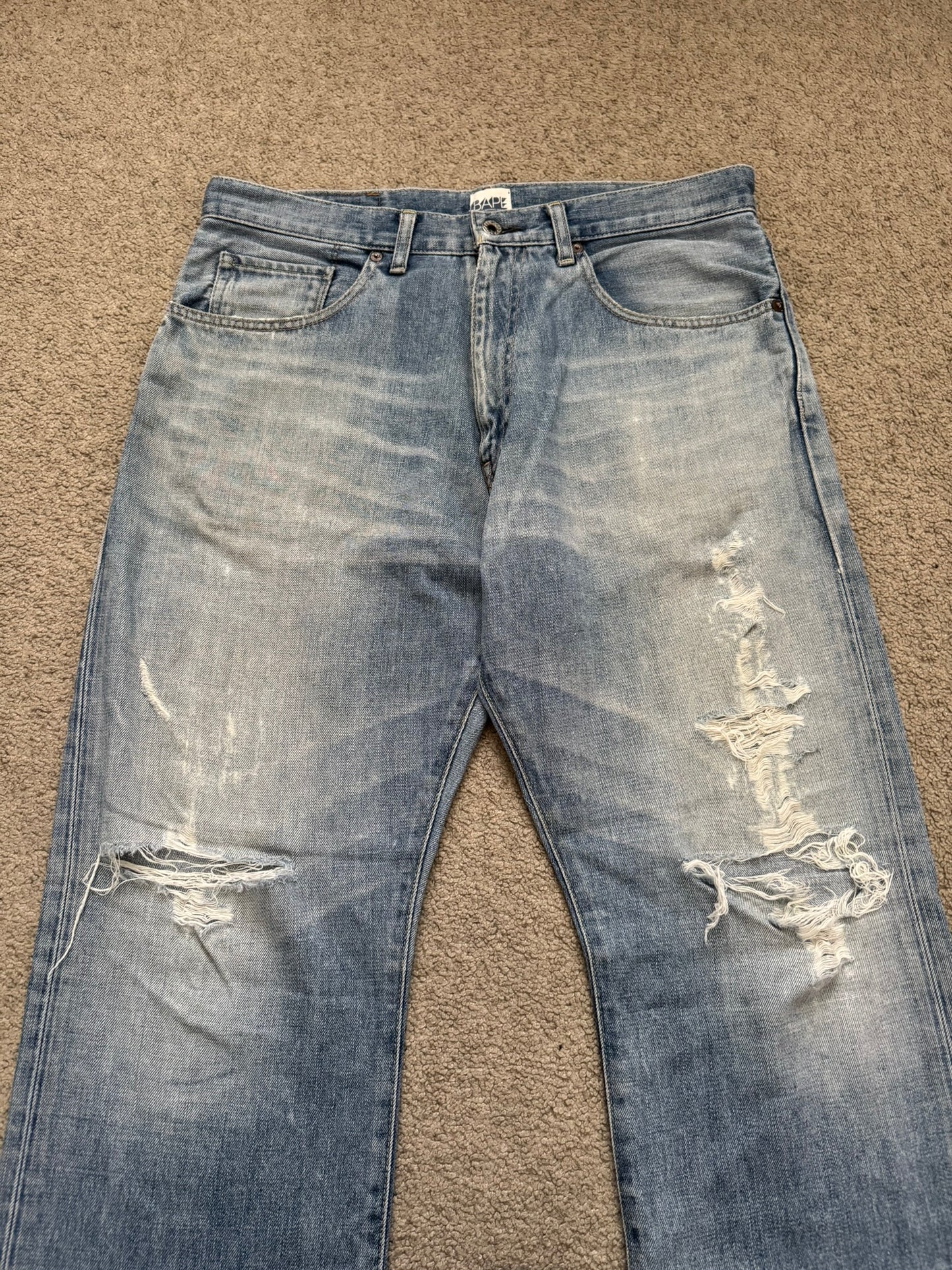 Vintage BAPE "Bathing Ape" Text Logo Patch Denim Jeans