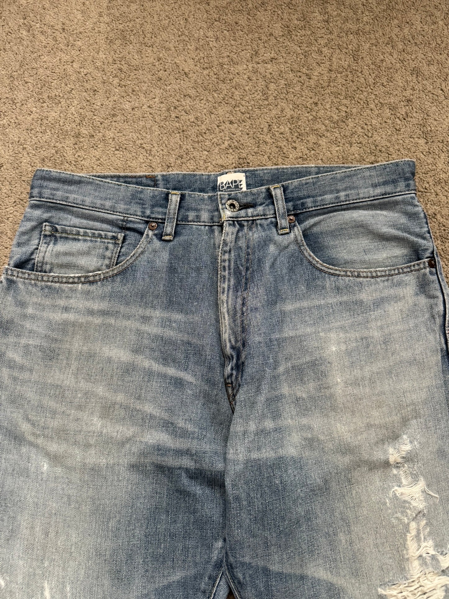 Vintage BAPE "Bathing Ape" Text Logo Patch Denim Jeans