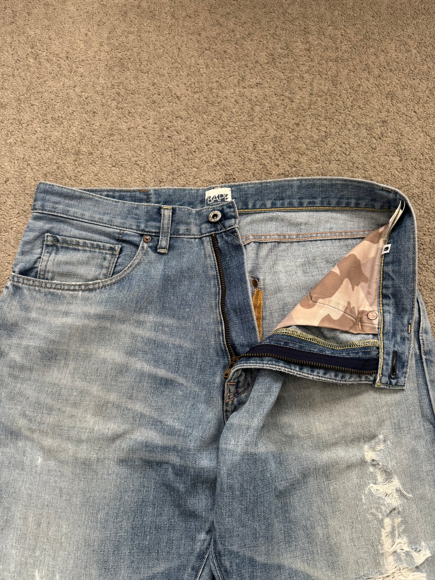 Vintage BAPE "Bathing Ape" Text Logo Patch Denim Jeans