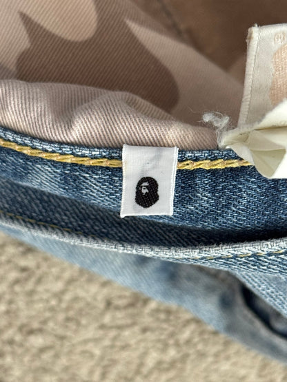 Vintage BAPE "Bathing Ape" Text Logo Patch Denim Jeans