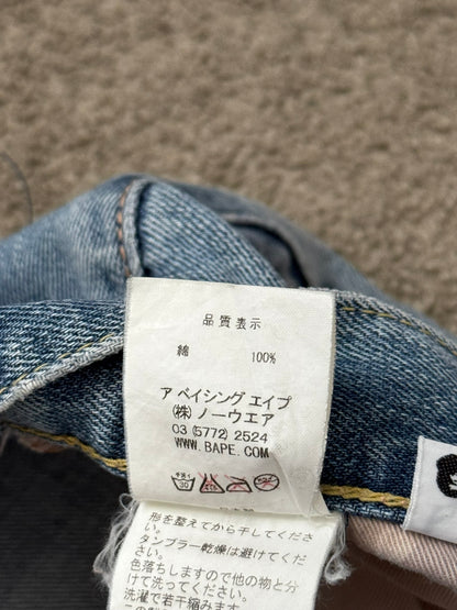 Vintage BAPE "Bathing Ape" Text Logo Patch Denim Jeans