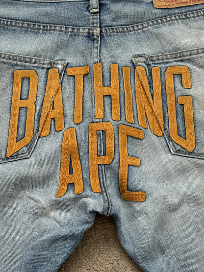 Vintage BAPE "Bathing Ape" Text Logo Patch Denim Jeans