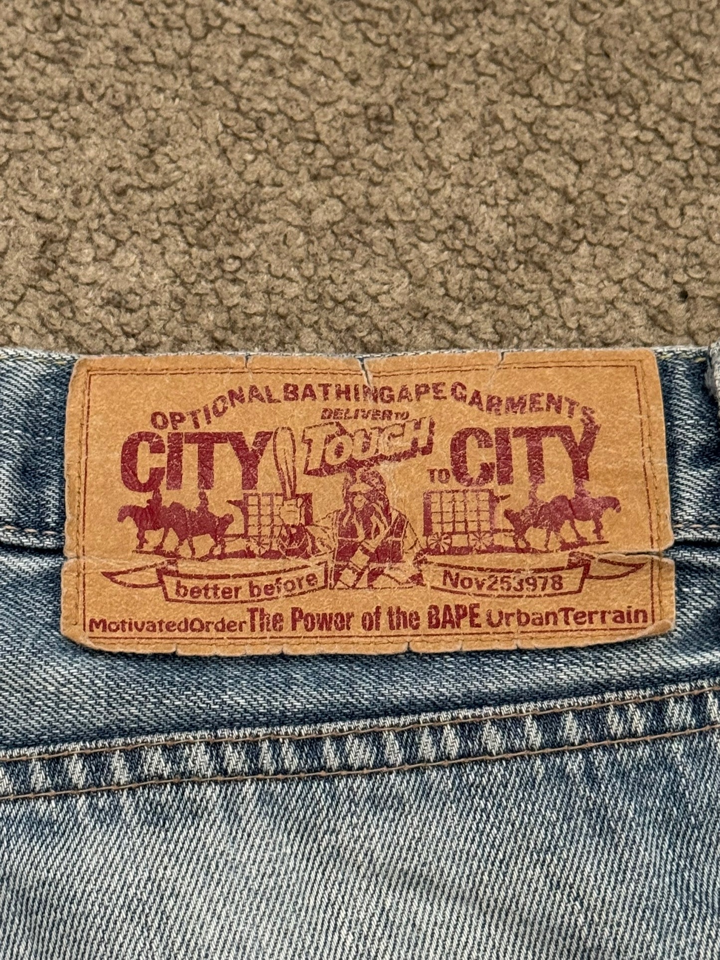 Vintage BAPE "Bathing Ape" Text Logo Patch Denim Jeans