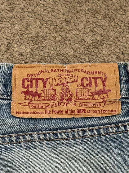 Vintage BAPE "Bathing Ape" Text Logo Patch Denim Jeans