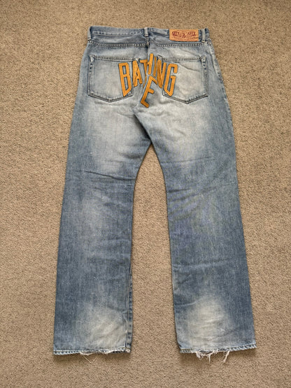 Vintage BAPE "Bathing Ape" Text Logo Patch Denim Jeans