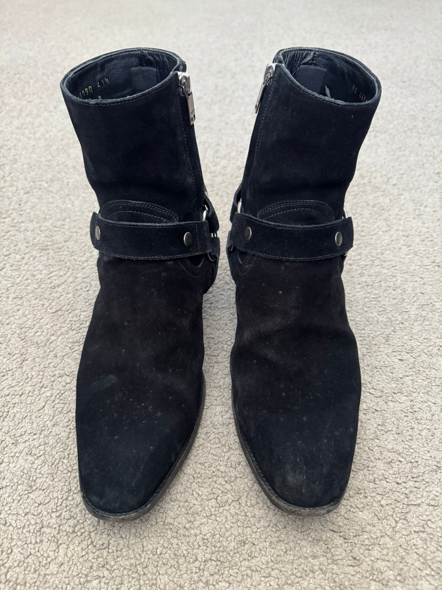 SS16 Saint Laurent by Hedi Slimane Suede Wyatt 40mm Harness Boots