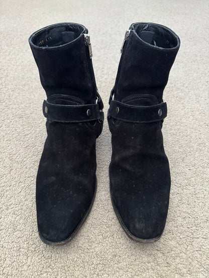 SS16 Saint Laurent by Hedi Slimane Suede Wyatt 40mm Harness Boots