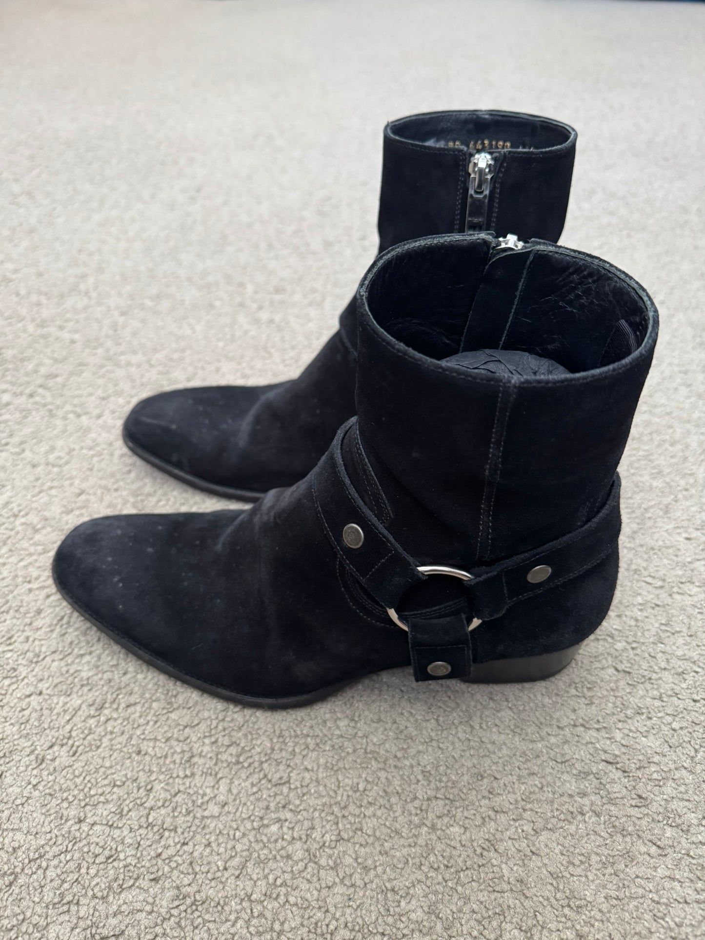 SS16 Saint Laurent by Hedi Slimane Suede Wyatt 40mm Harness Boots