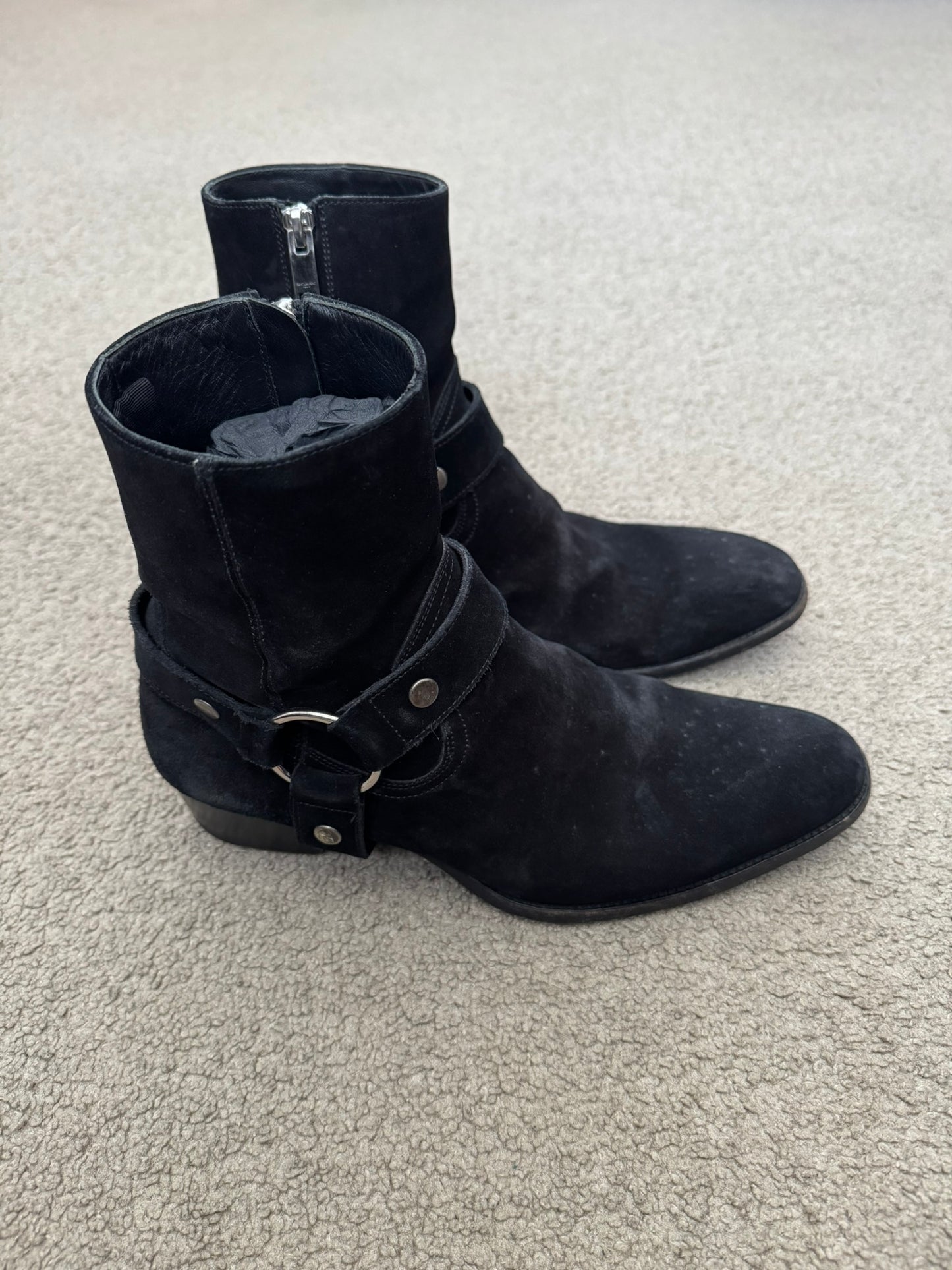 SS16 Saint Laurent by Hedi Slimane Suede Wyatt 40mm Harness Boots