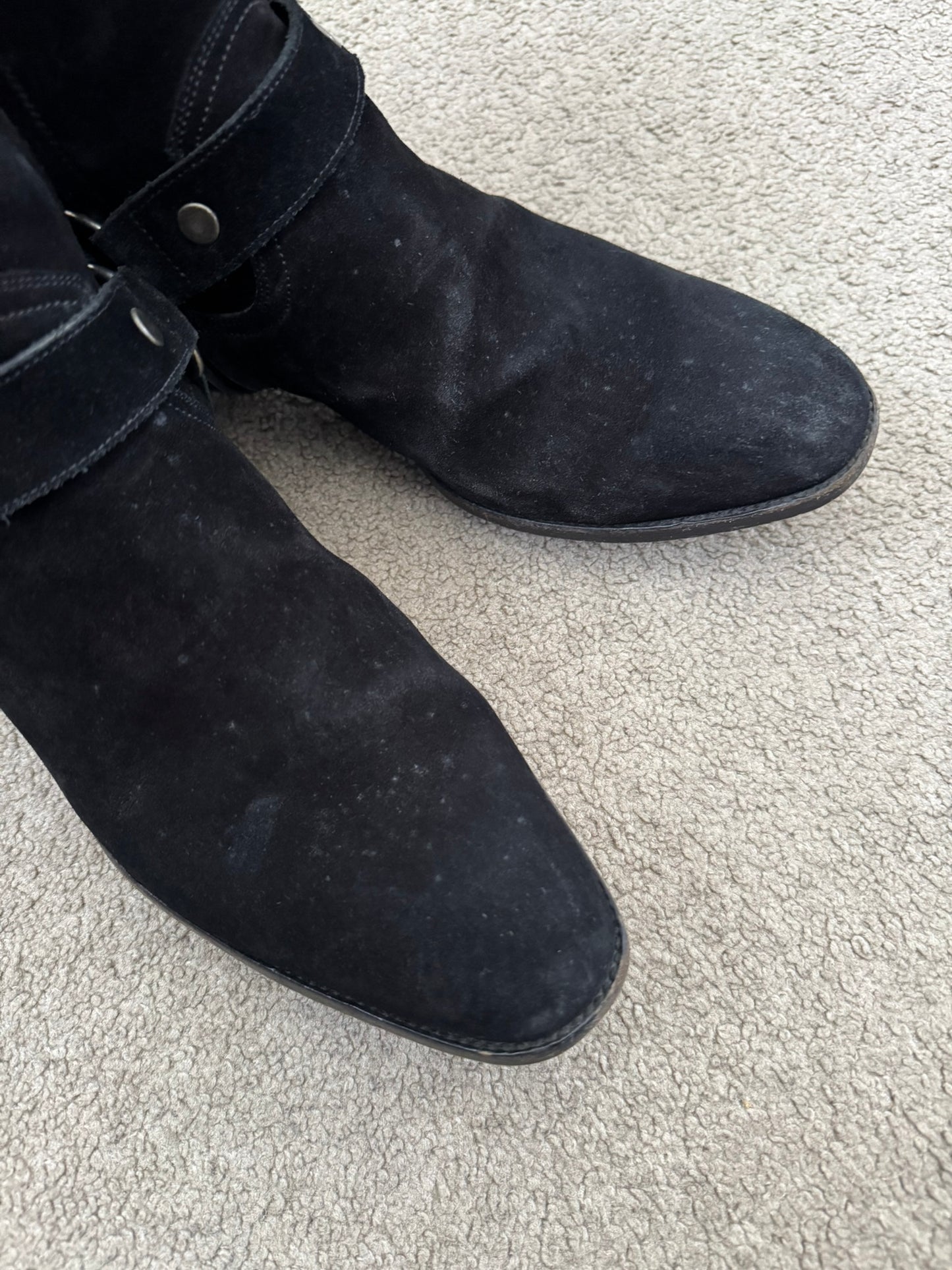 SS16 Saint Laurent by Hedi Slimane Suede Wyatt 40mm Harness Boots