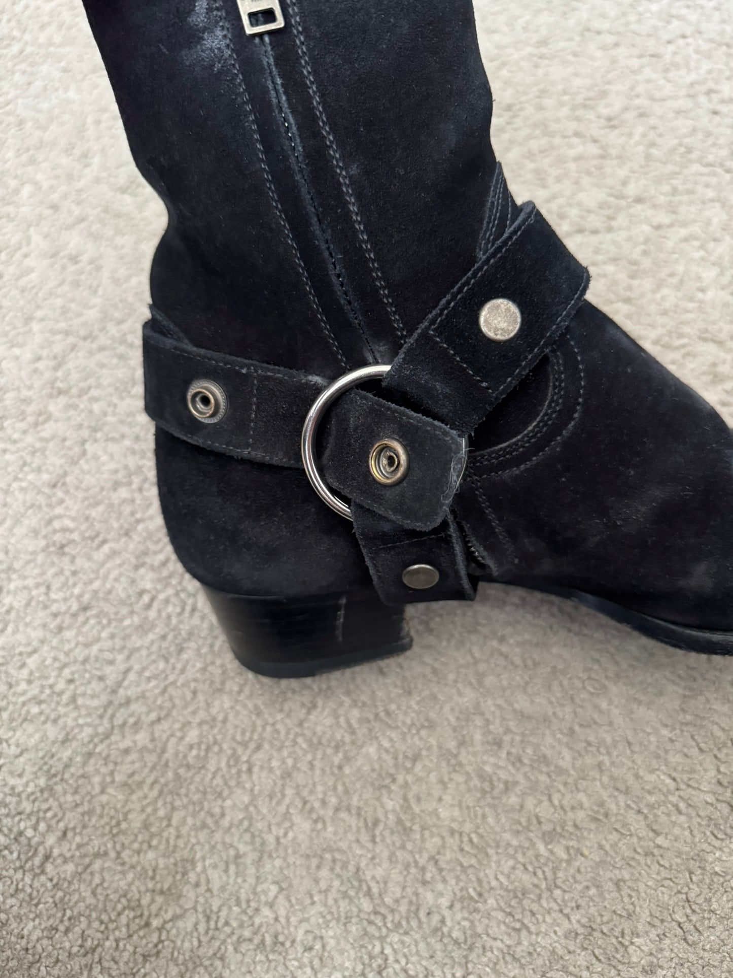 SS16 Saint Laurent by Hedi Slimane Suede Wyatt 40mm Harness Boots