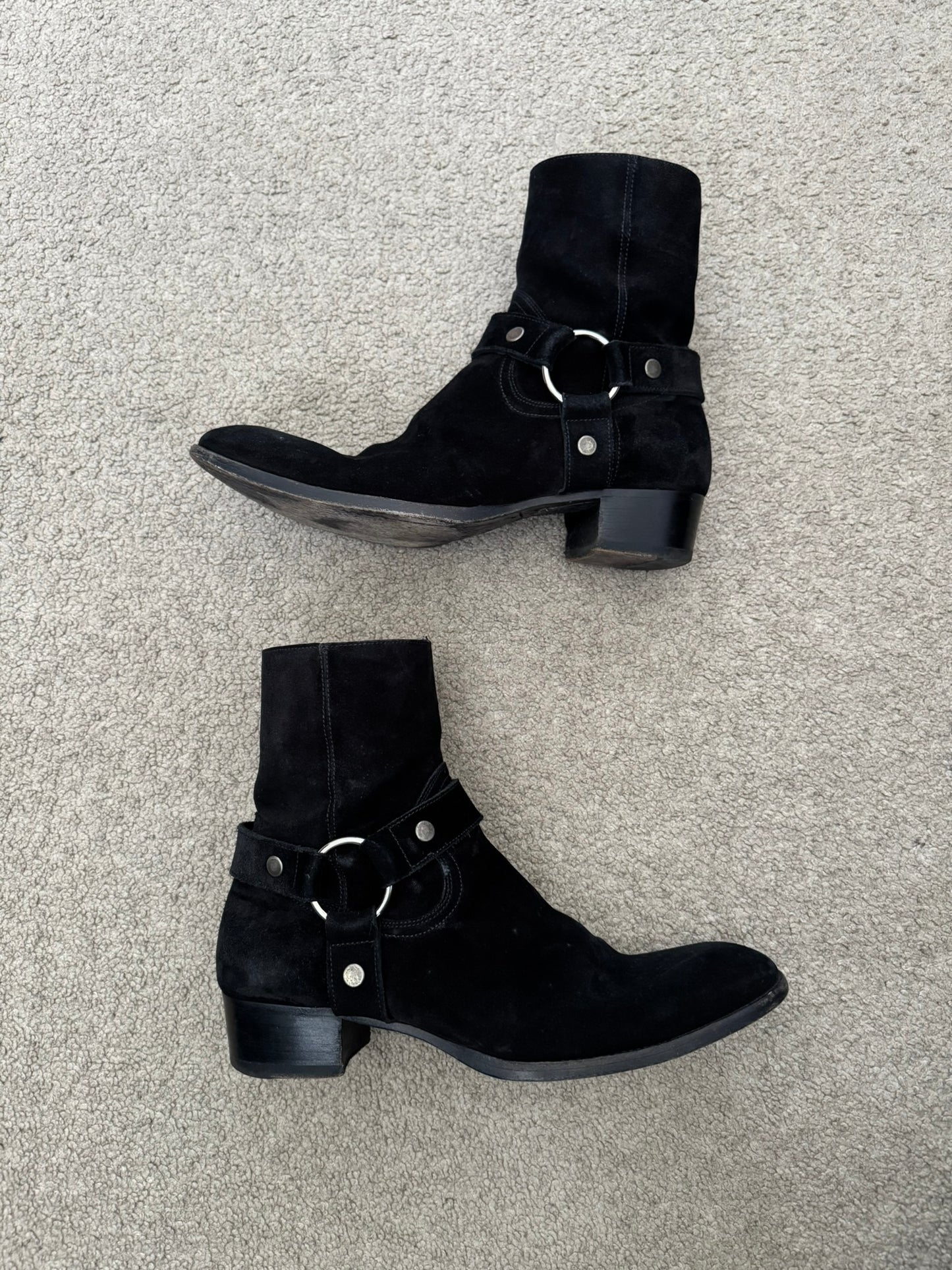 SS16 Saint Laurent by Hedi Slimane Suede Wyatt 40mm Harness Boots