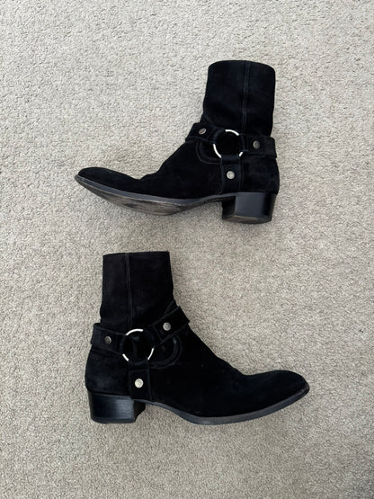 SS16 Saint Laurent by Hedi Slimane Suede Wyatt 40mm Harness Boots