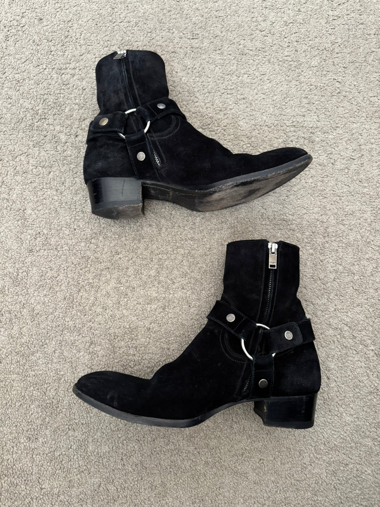 SS16 Saint Laurent by Hedi Slimane Suede Wyatt 40mm Harness Boots