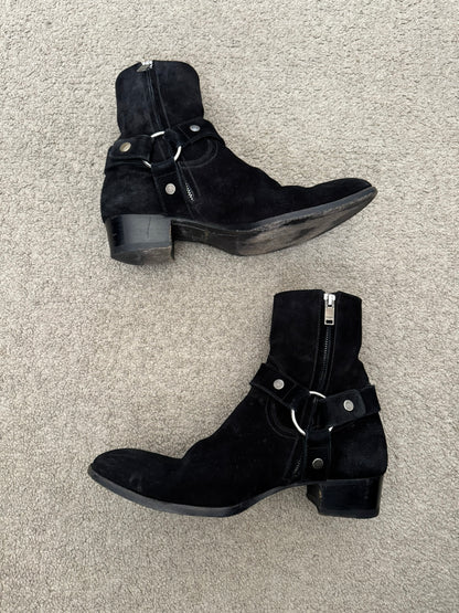 SS16 Saint Laurent by Hedi Slimane Suede Wyatt 40mm Harness Boots