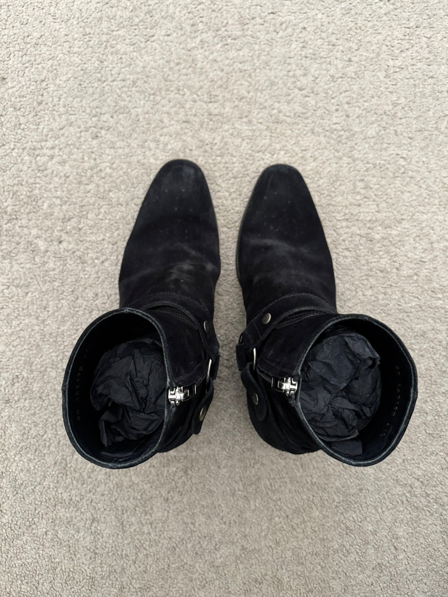 SS16 Saint Laurent by Hedi Slimane Suede Wyatt 40mm Harness Boots