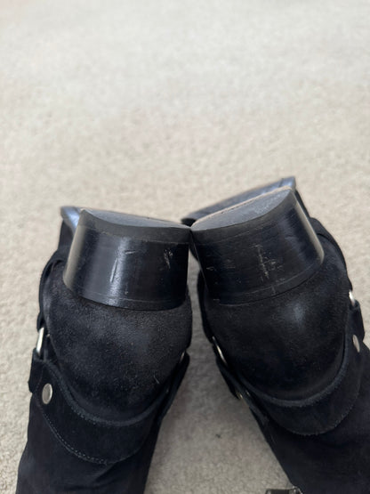 SS16 Saint Laurent by Hedi Slimane Suede Wyatt 40mm Harness Boots
