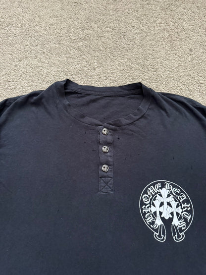 Chrome Hearts Silver Fleur Button Henley Long Sleeve Shirt