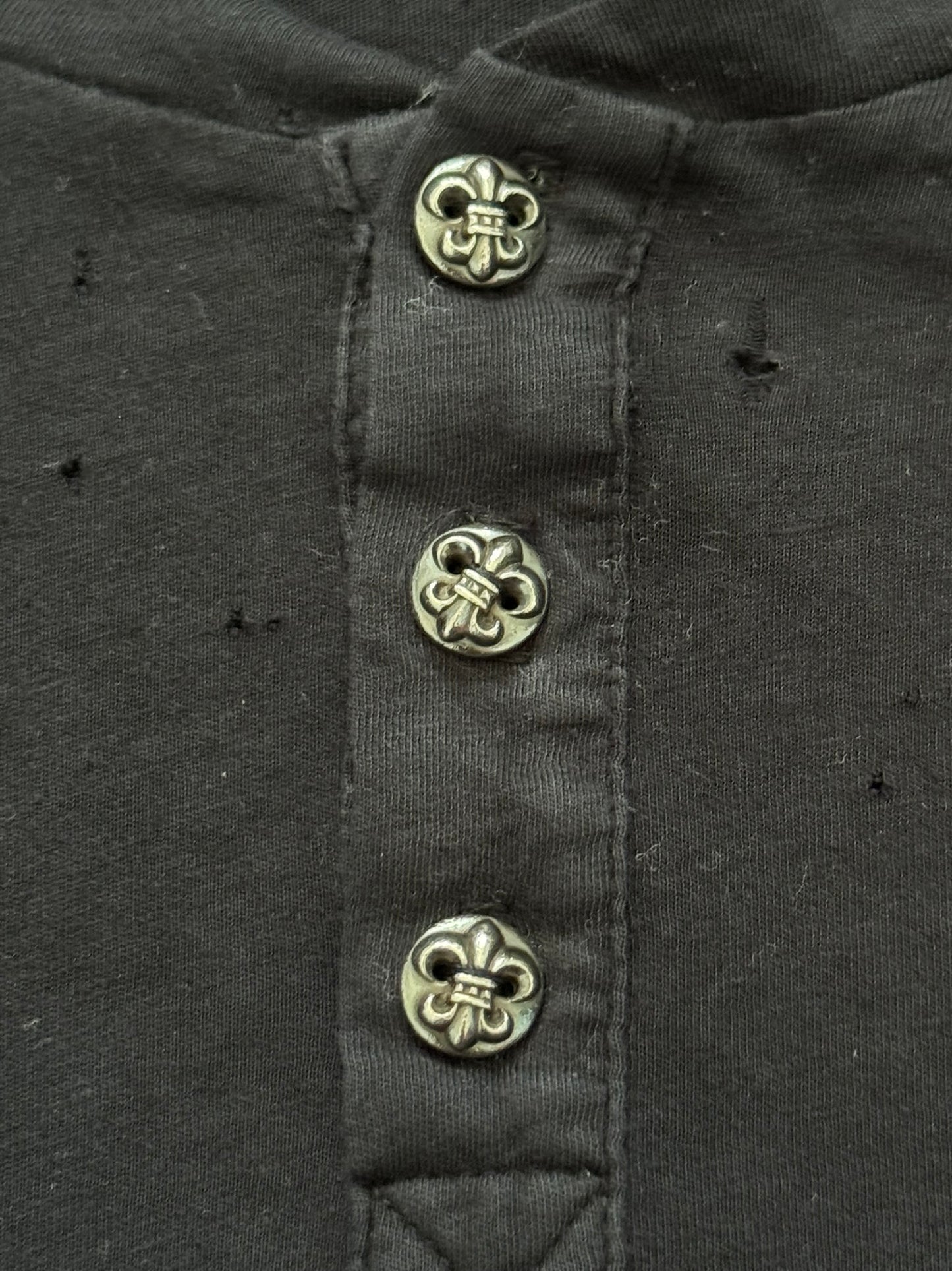 Chrome Hearts Silver Fleur Button Henley Long Sleeve Shirt