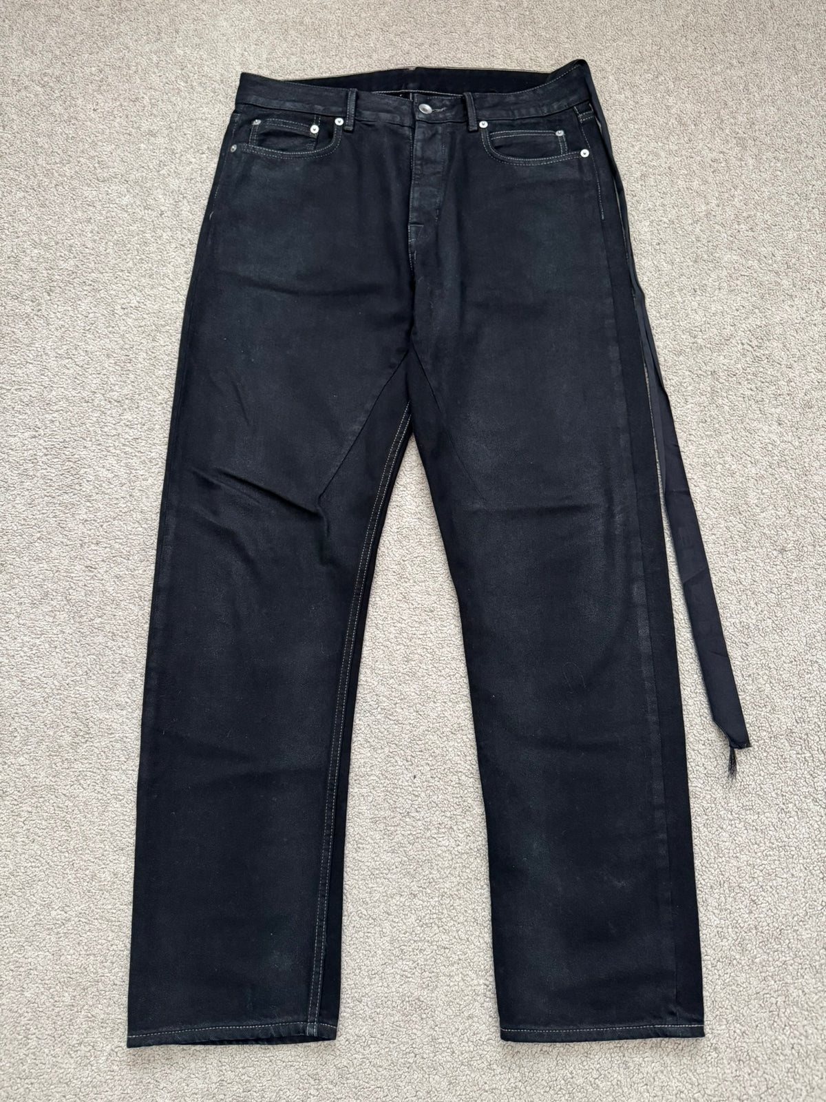 FW21 Rick Owens DRKSHDW Black Waxed Performa Cut Denim Jeans