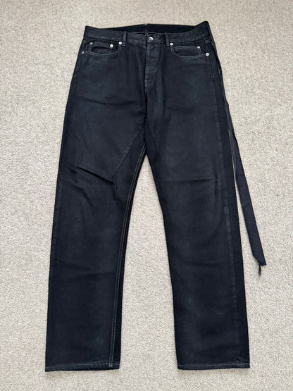 FW21 Rick Owens DRKSHDW Black Waxed Performa Cut Denim Jeans