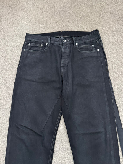 FW21 Rick Owens DRKSHDW Black Waxed Performa Cut Denim Jeans
