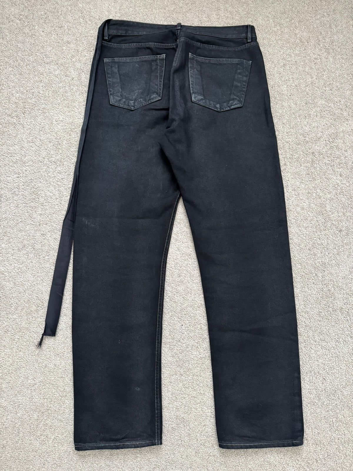 FW21 Rick Owens DRKSHDW Black Waxed Performa Cut Denim Jeans