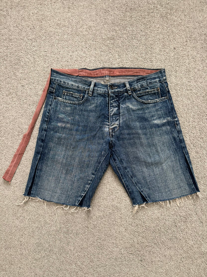SS09 Rick Owens DRKSHDW "Strutter" Cutoff Detroit Cut Denim Shorts