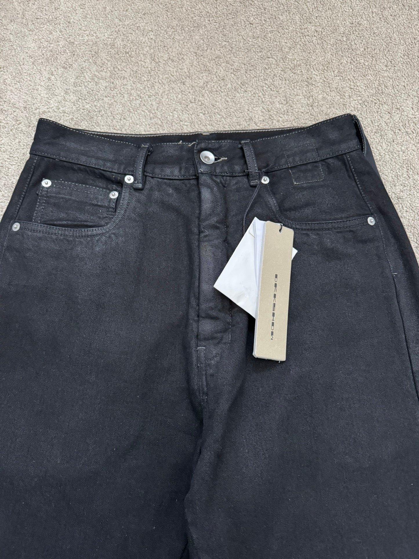 SS23 Rick Owens DRKSHDW Black Waxed Geth Cut Denim Jeans