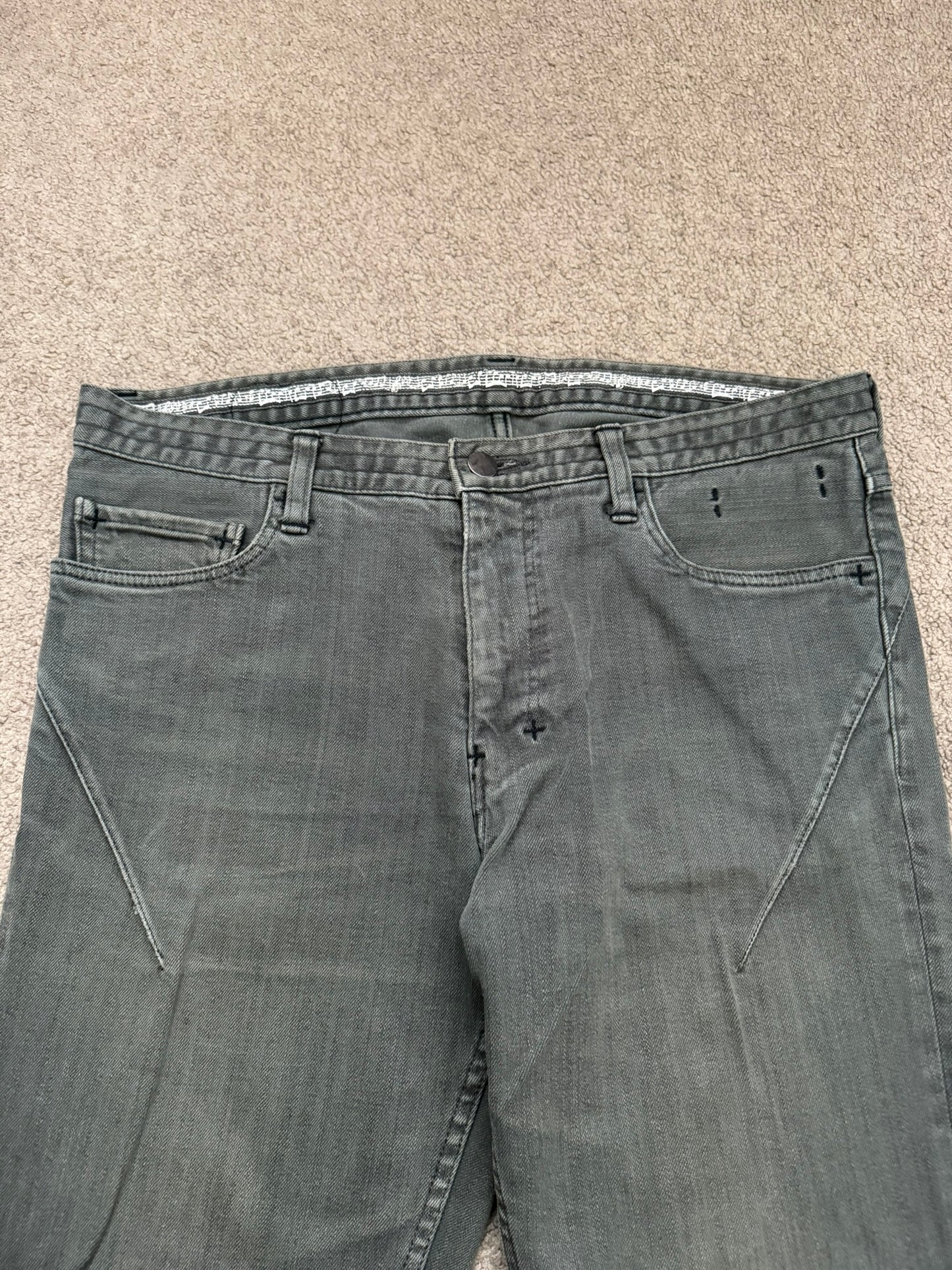 SS08 Number (N)ine Pain Crying Heart Grey/Green Denim Jeans