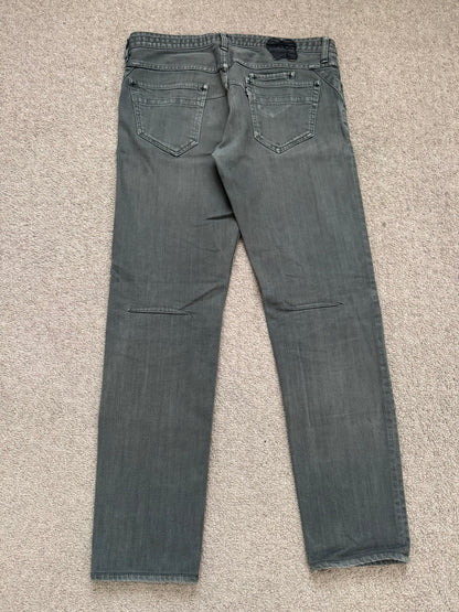 SS08 Number (N)ine Pain Crying Heart Grey/Green Denim Jeans