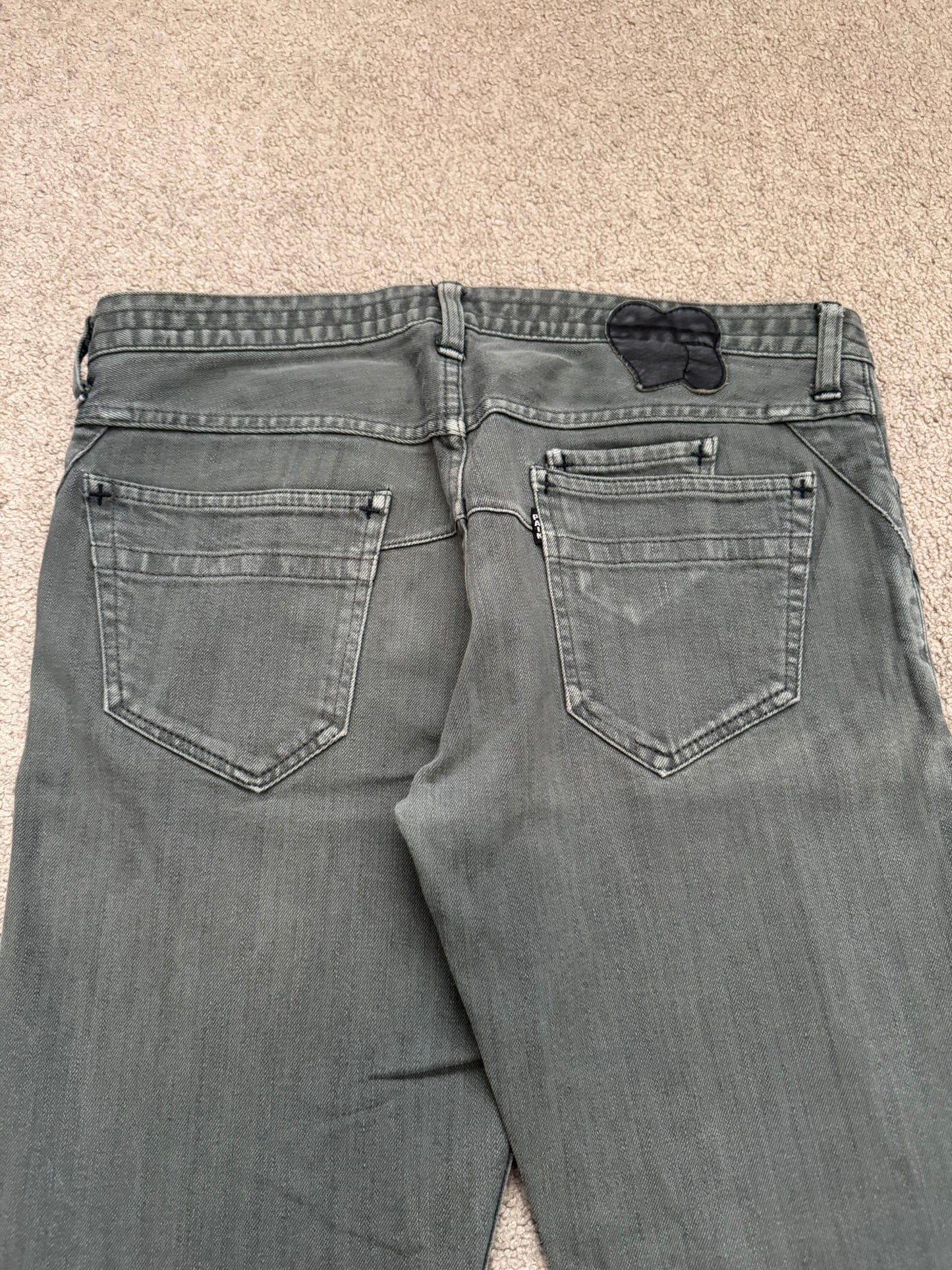 SS08 Number (N)ine Pain Crying Heart Grey/Green Denim Jeans