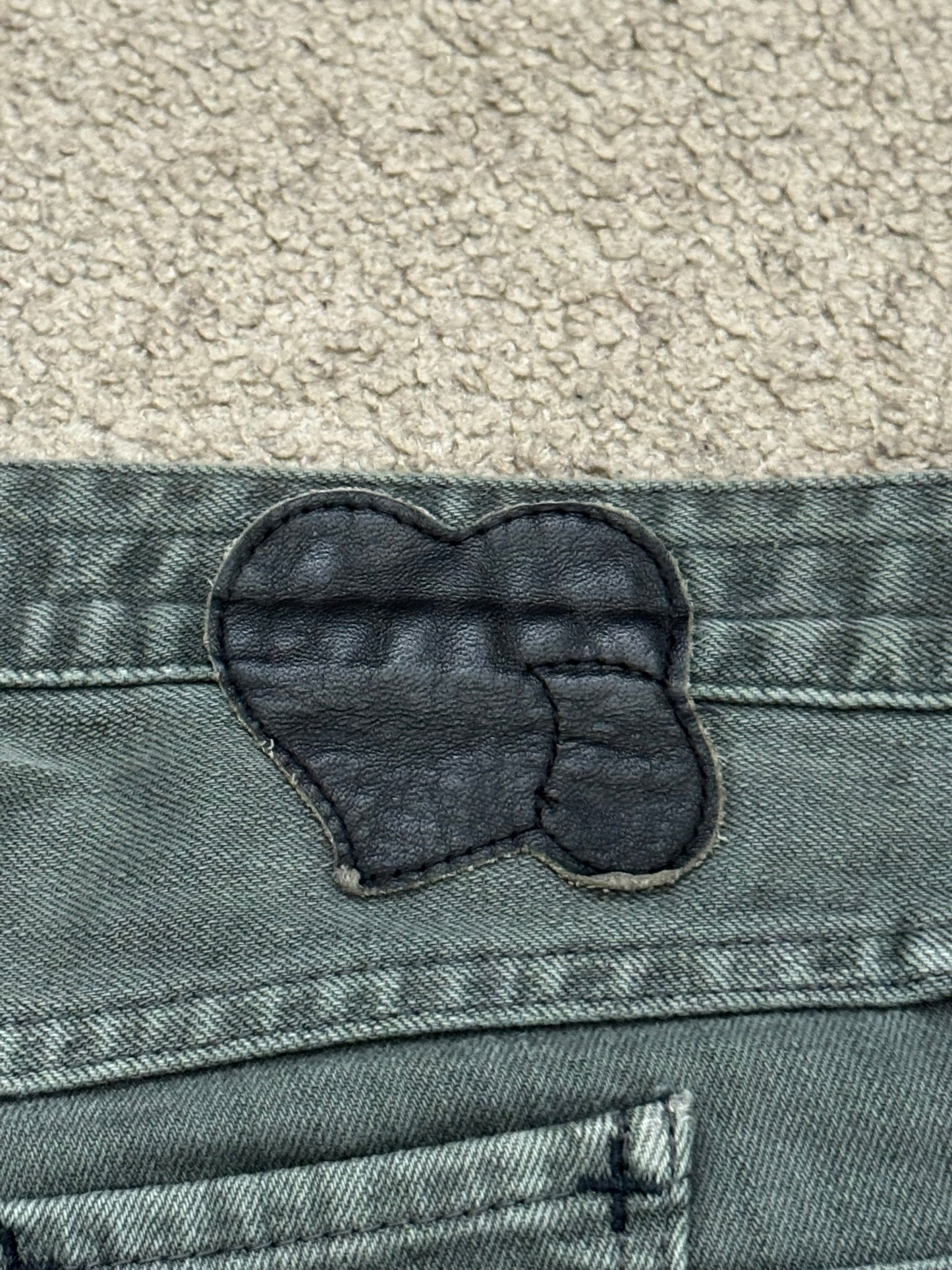 SS08 Number (N)ine Pain Crying Heart Grey/Green Denim Jeans