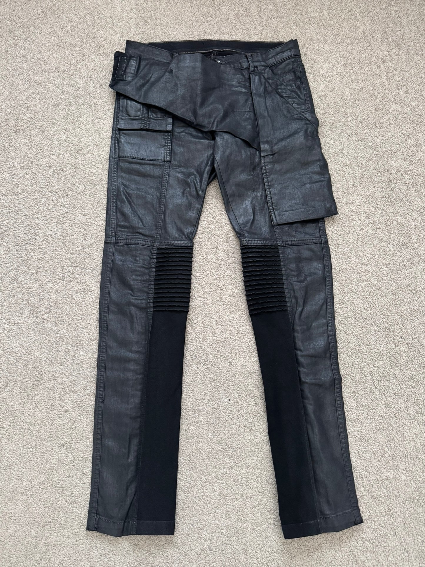 FW13 Rick Owens DRKSHDW Black Waxed Memphis Biker Denim Jeans