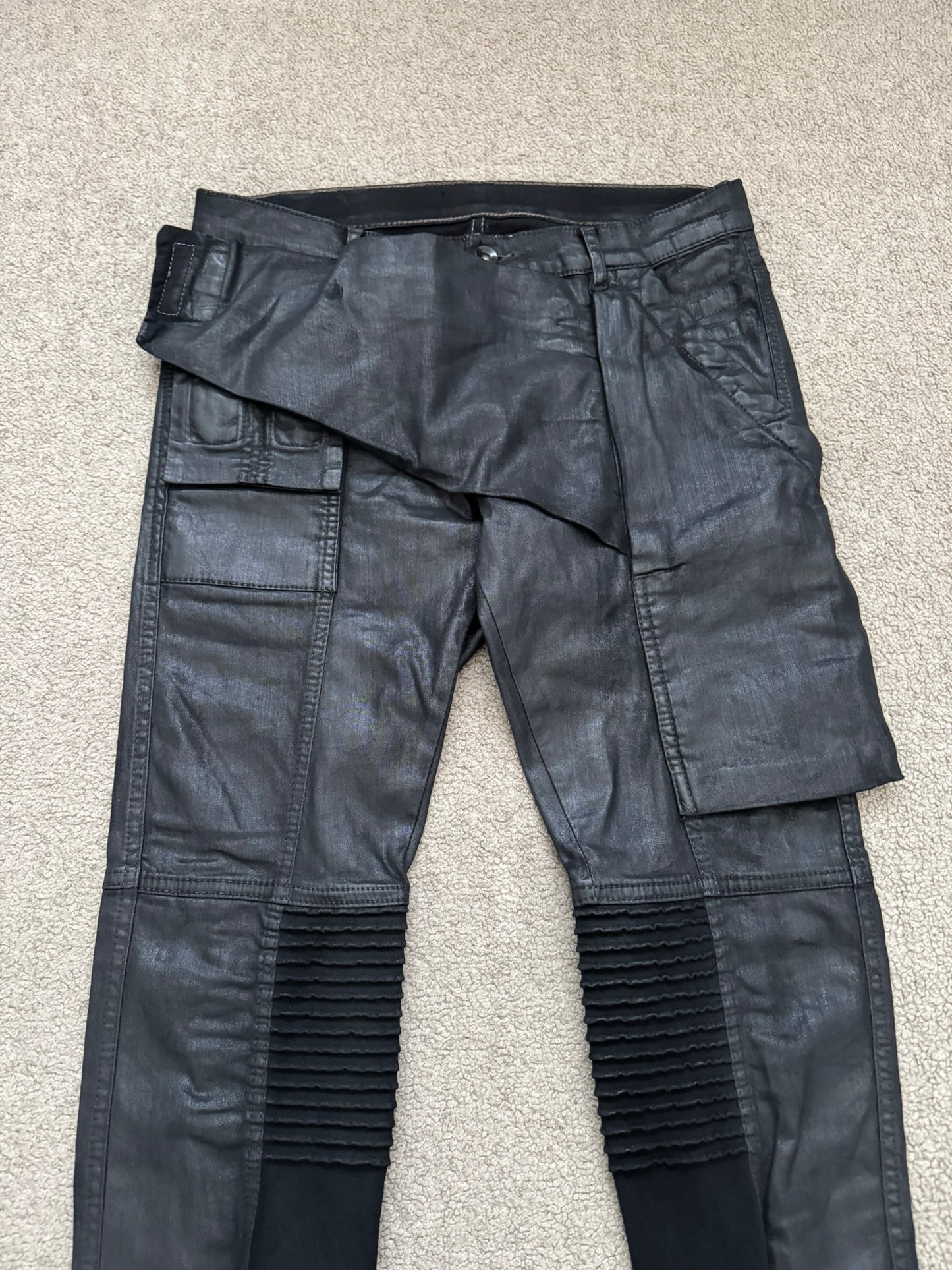 FW13 Rick Owens DRKSHDW Black Waxed Memphis Biker Denim Jeans