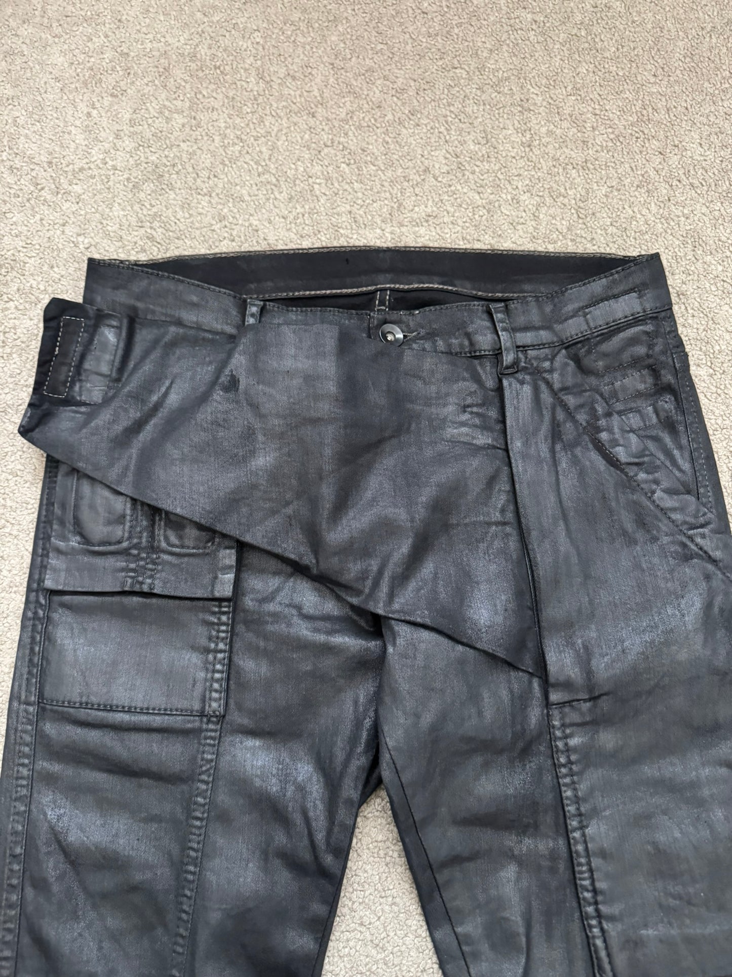 FW13 Rick Owens DRKSHDW Black Waxed Memphis Biker Denim Jeans