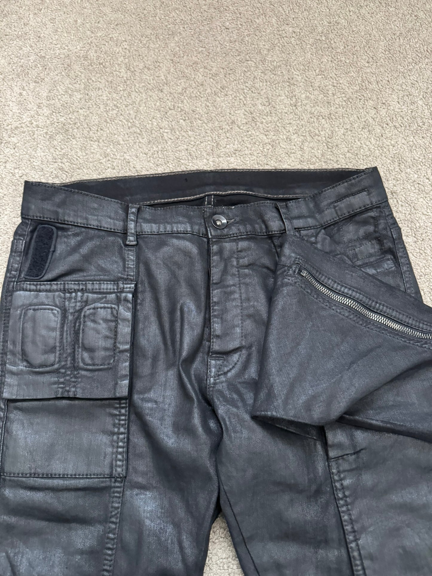 FW13 Rick Owens DRKSHDW Black Waxed Memphis Biker Denim Jeans