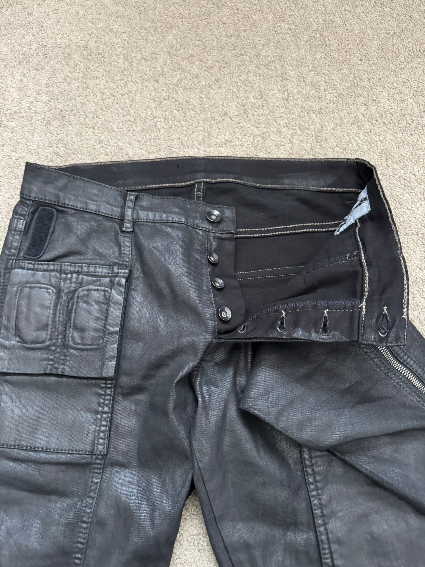 FW13 Rick Owens DRKSHDW Black Waxed Memphis Biker Denim Jeans